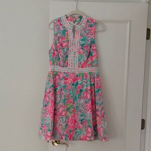 Lilly Pulitzer Pink & Teal Floral Lace-Trim Dress Size 12